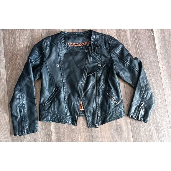 Hannah Banana Leather Jacket Size 6X Cheetah Animal Interior Girls Faux Leather - Picture 9 of 9